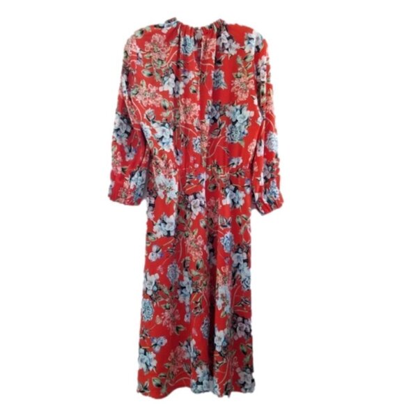 Nwot H&M Dark Orange Floral  Print Creped Midi Dress 8 - Picture 6 of 15